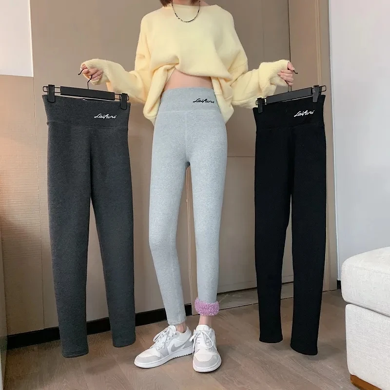 Super Warm Women Lambswool Leggings Casual Fleece Liner Winter Skinny Pants Snow Wear Thicken Capris Cotton Gym Ankle Trousers