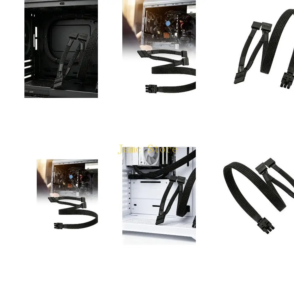 LX0B Flexible 6Pin to 3SATA Power Extension Cable with Braided Cover 50Cm for Computer Power Supply Units