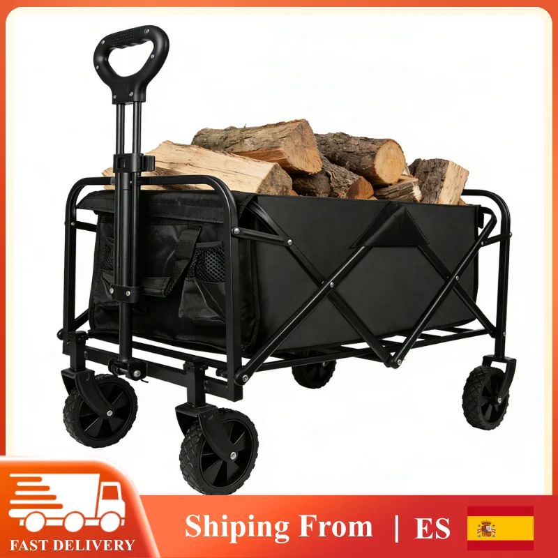 Carrito Plegable Resistente, Carretilla Portátil Plegable con Mango Ajustable, Carritos Utilitarios para Exteriores, Jardín, Camping, Playa