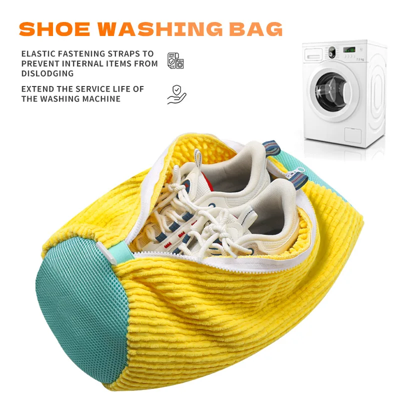 Washing Machine Shoe Wash Bag with Soft Brushes, Anti-Deformation Sneaker Laundry Cleaning Bag with Zipper, 2 Styles