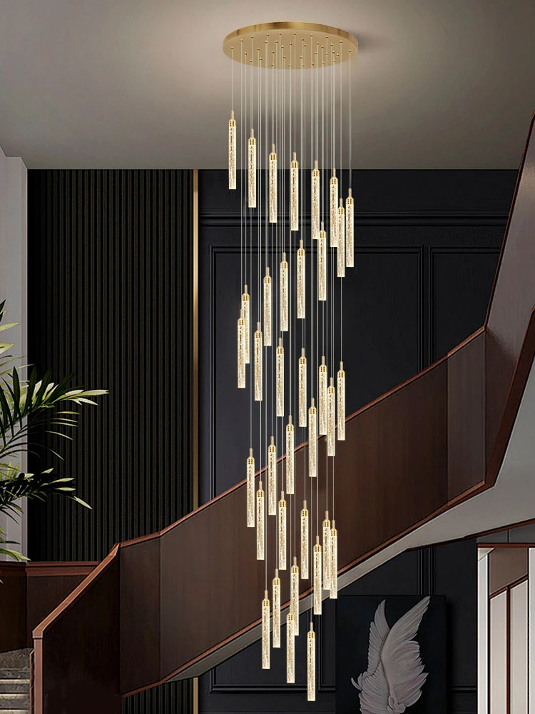 Crystal Staircase Chandelier Duplex Attic Villa High Ceiling Spiral LED Chandelier Modern Gold Strip Indoor Design Pendant Light