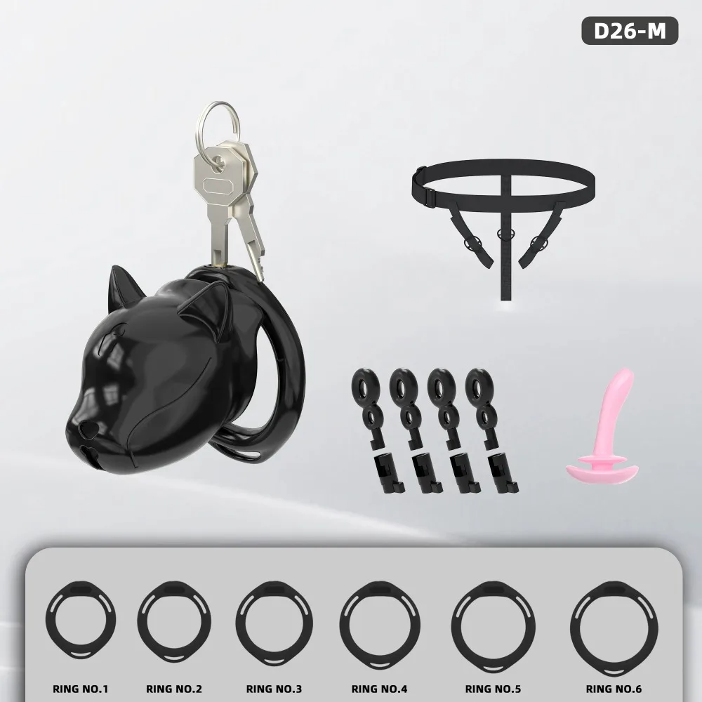 Dog's Head Male Penis Lock Chastity Cage Bondage Device Wrapped Penis Flirting Adult Sex Toy Erotic Urethral Lock with 6 Rings view 6