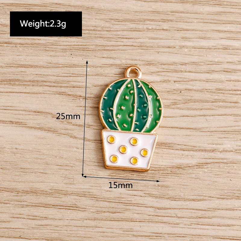 10pcs 15x25mm Cute Enamel Plant Cactus Charms for Jewelry Making DIY Pendants Necklaces Earrings Handmade Keychains Crafts Gifts