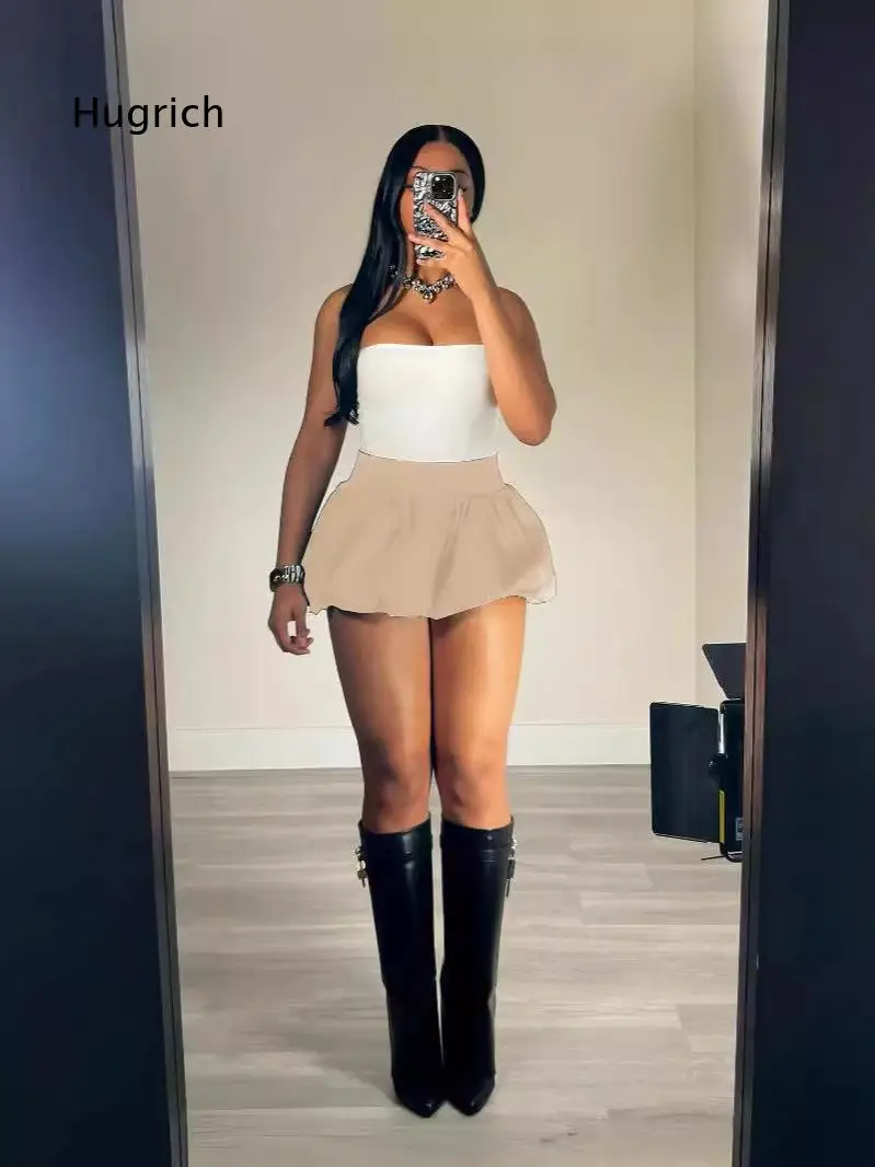 Solid Color Bubble Skirt Pleated Mini Skirt For Women Elastic Waistband Short Skirt Suitable For Daily Wear And Street Fashion