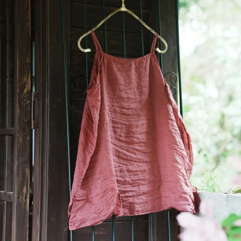 100% Ramie Women Casual Camis New Arrival 2026 Summer Vintage Style Solid Color Loose Comfortable Female Tops M2882