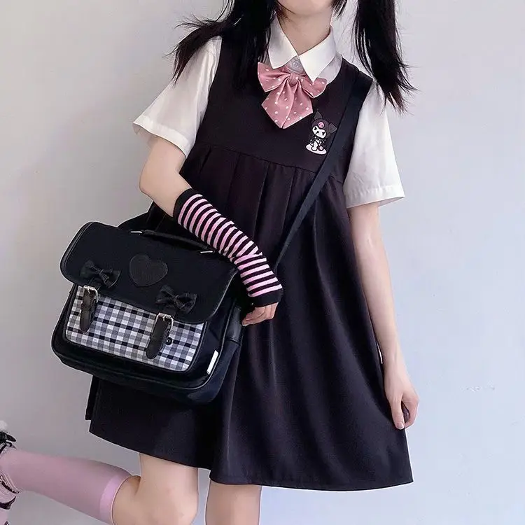 JIAERDI-Harajuku Xadrez JK Mochila para Mulheres, Mochila Lolita Vintage, Bolsa de Escola Feminina, Uniforme Kawaii, Lolita Bow Handle, Mochilas Bonitas Japonesas, 2023