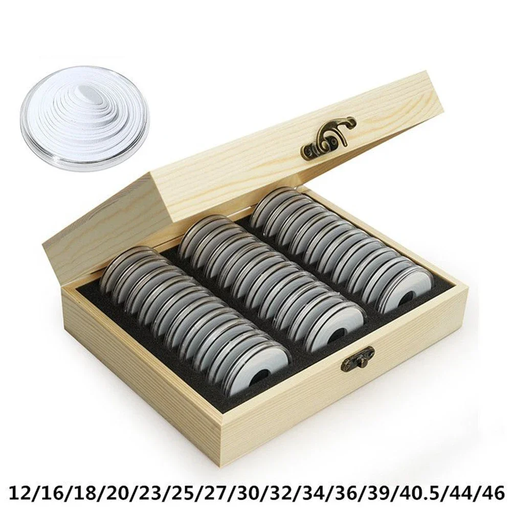 30/50/100pcs Coin Storage Box Wooden Coin Capsule Case With Protector Gasket For Commemorative Coins Medal Collection Supplies