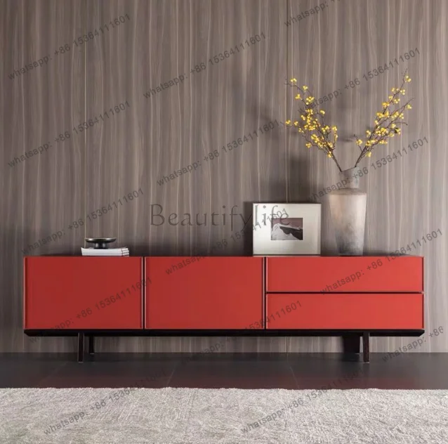 

New TV Locker Living Room Furniture Nordic Red Paint Living Room Cabinet Solid Wood Feet Original