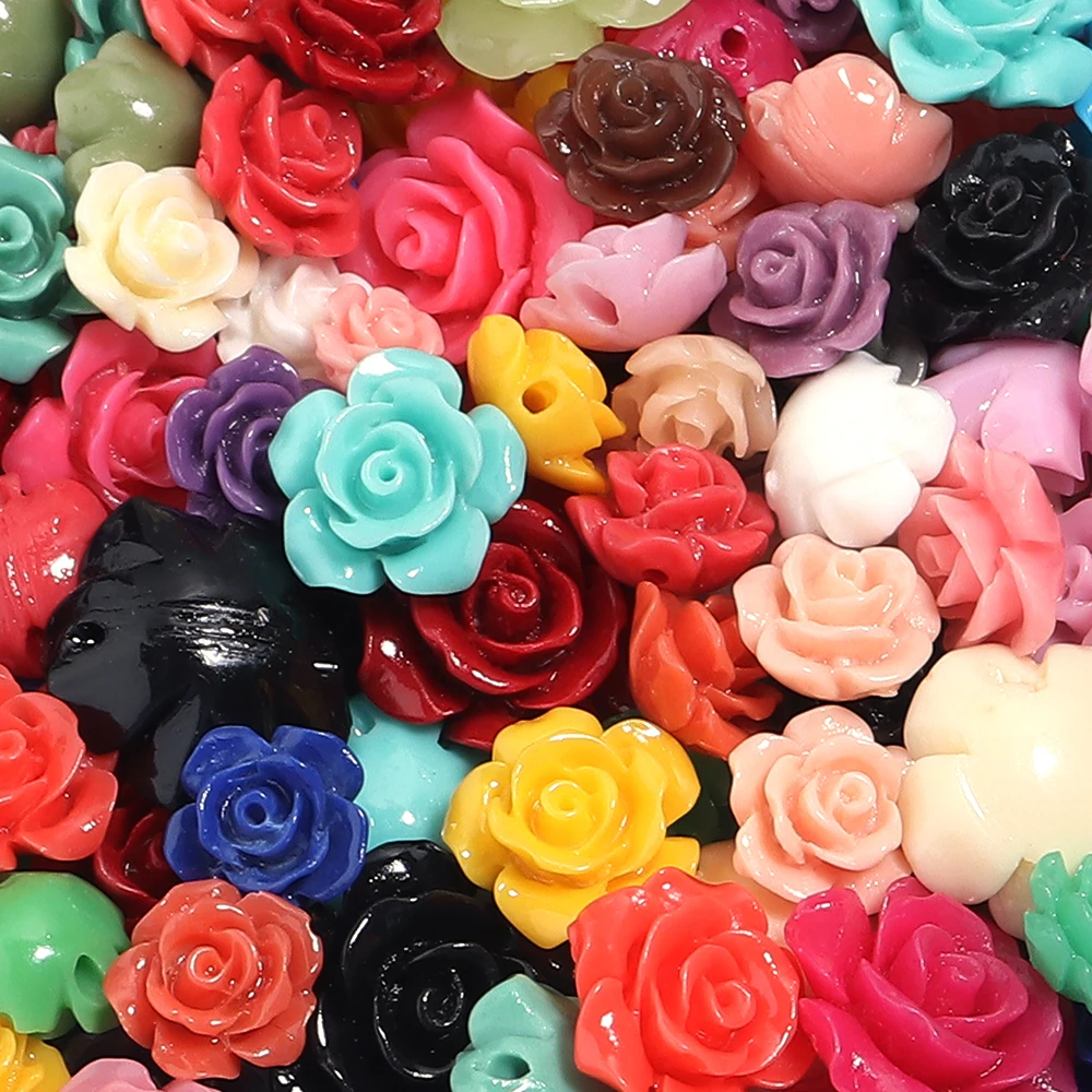 10Pcs/Lot Resin Beads 6 8 10 12 15mm Colorful Rose Shape Hole Size 1.5mm Beads For Charm Decoration Making Diy Crafts