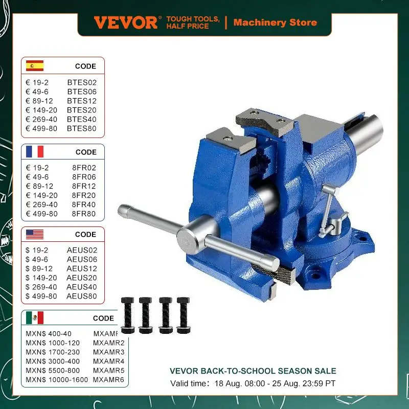 

VEVOR 5" Heavy Duty Bench Vise Double Swivel Rotating Vise Head/Body 360° 30Kn Clamping Force,for Clamping Fixing Equipment