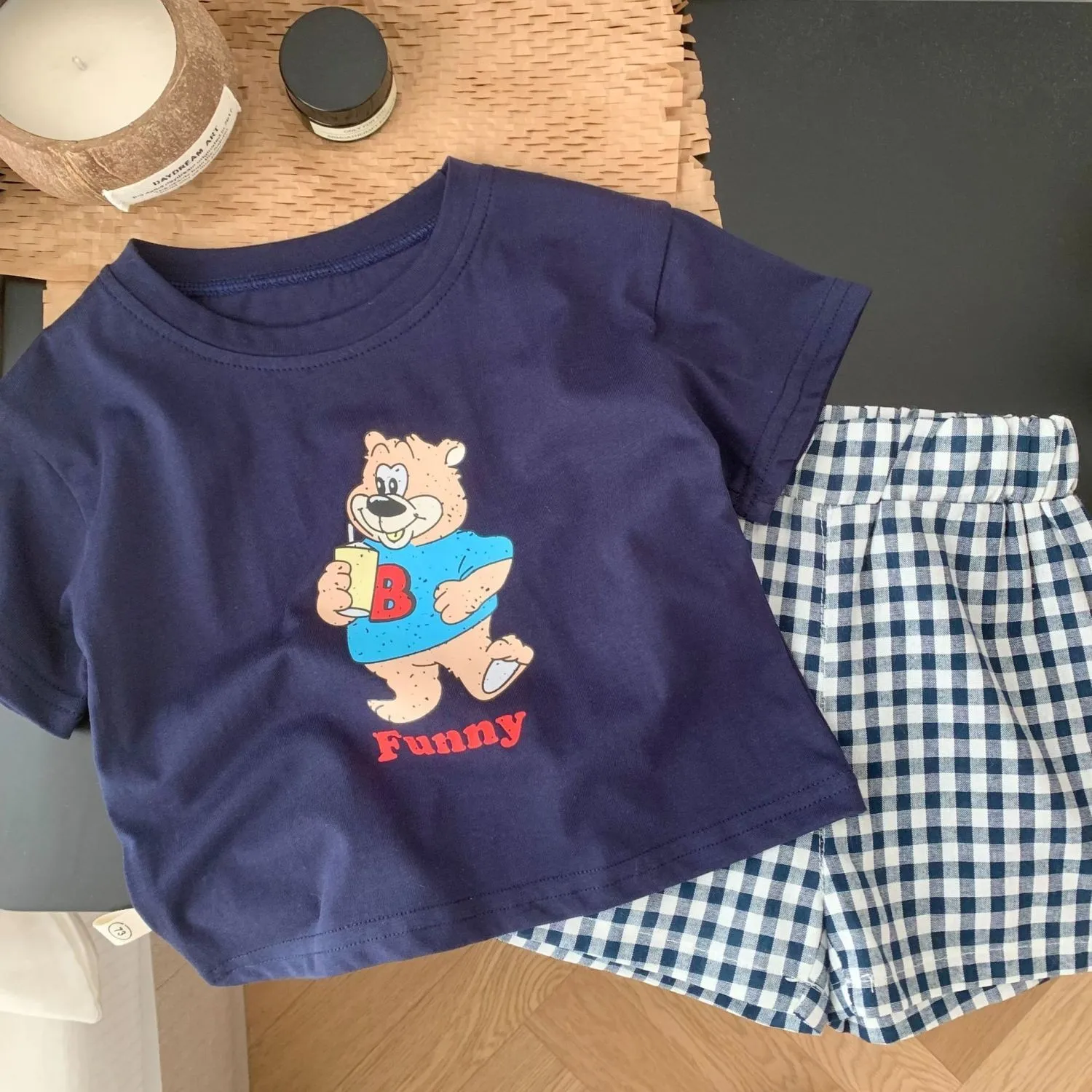 Popular Design Baby Boys T-shirt Suit Summer Clothes Cartoon Fashion Toddler Plaid Shorts Short Sleeve Set Children\'s Wear 6m-6y