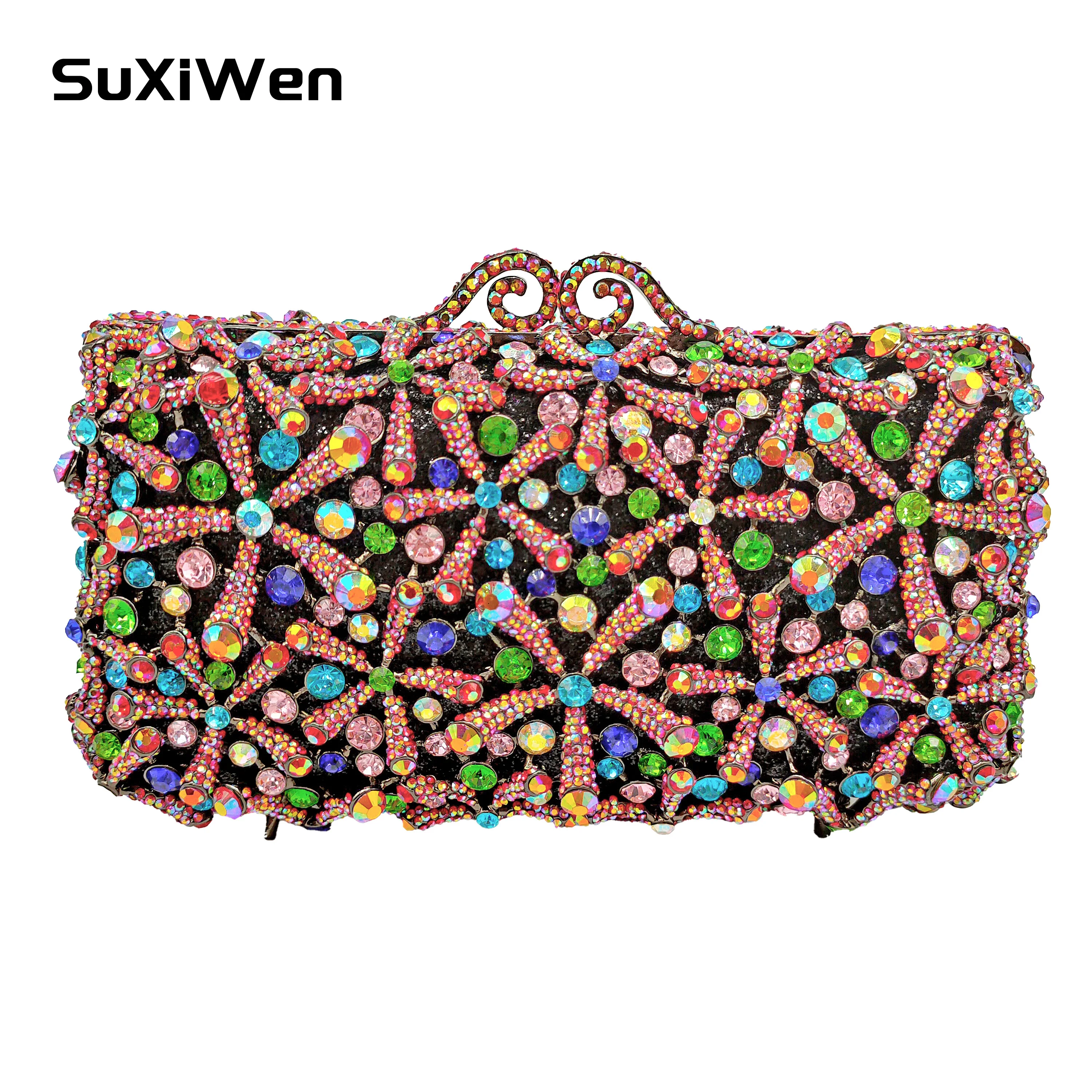 

Elegant Hollow Out Crystal Evening Metal Clutches Small Minaudiere Handbag Purse Wedding Box Clutch Bag