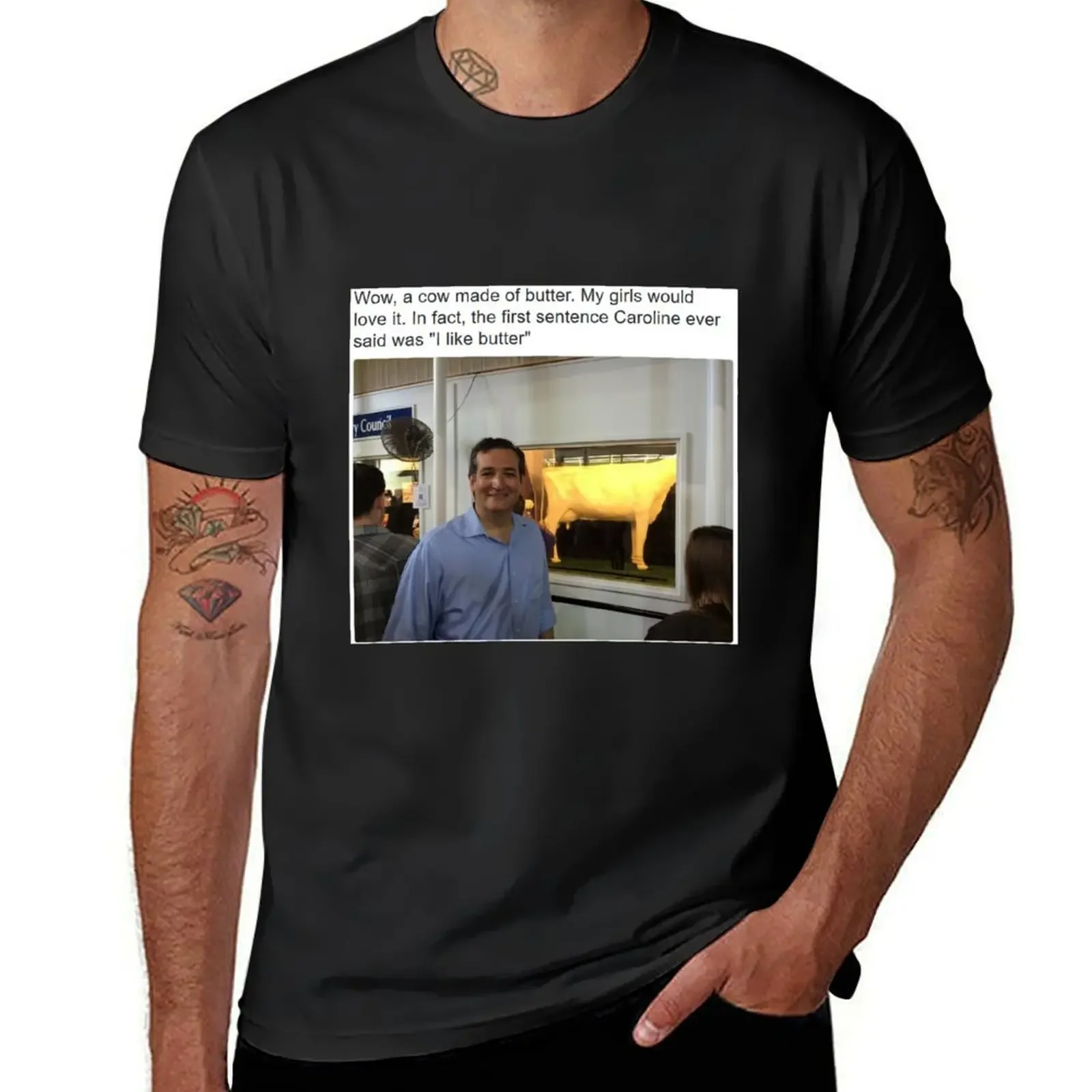 

Wow, a shirt made of Ted Cruz admiring a cow made of butter T-Shirt clothes anime graphic tee shirt mens plain t shirts
