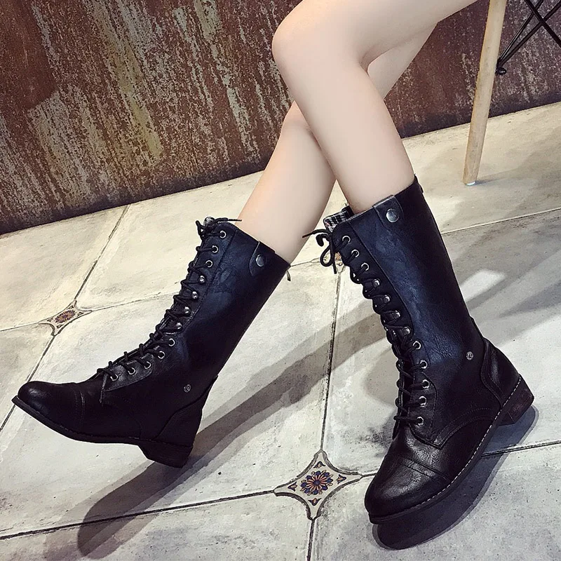 Mid-calf Boots Fashion Black Solid Color Retro Cowboy Western Lace Up Shoes Cosplay Accessories Stage Costume Props For Unisex