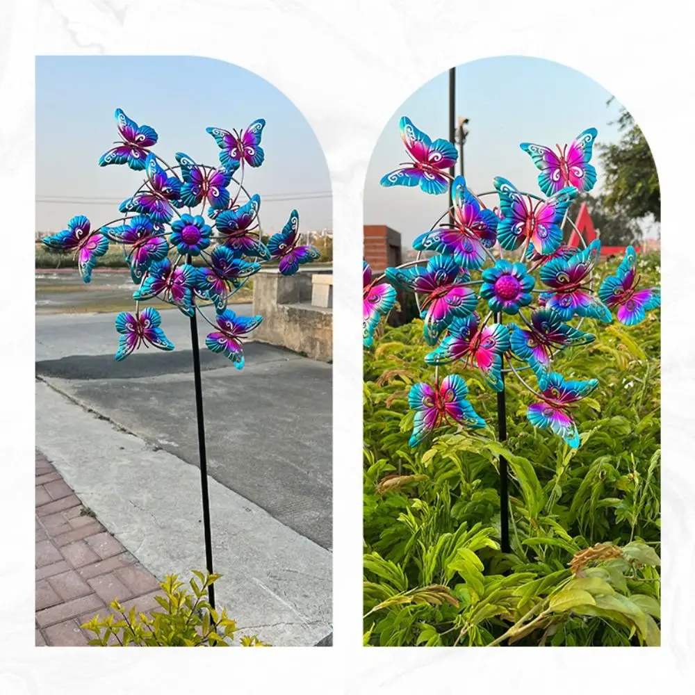 

Crafts Rotating Butterfly Wind Spinner Iron Art Creative Gardening Plug Pinwheel Durable Removable Metal Windmill Villa