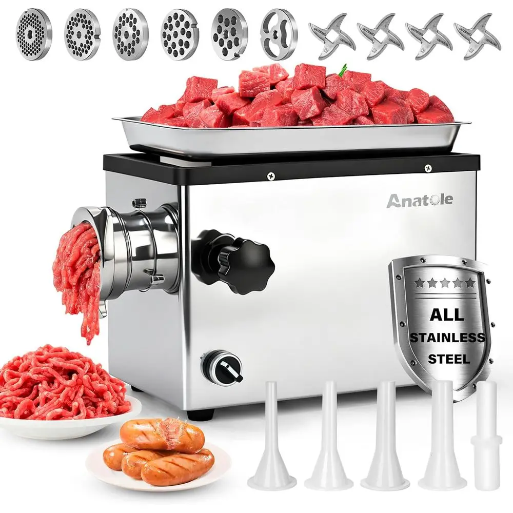 

Commercial Electric Meat Grinder 1.8 HP 1300 W All StainlSteel Meat Bones Mincer Heavy Duty Sausage Stuer with 6 Grinding Plates
