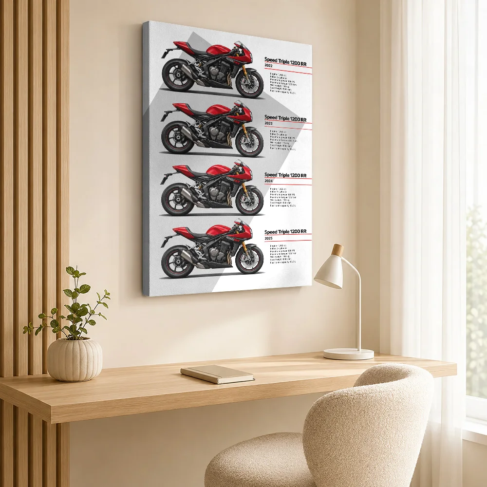 Red British Speed Triple 1200 RR Motorcycle Framed Canvas Poster Customized Photo Detailed Diagram Wall Art For Biker Lounge