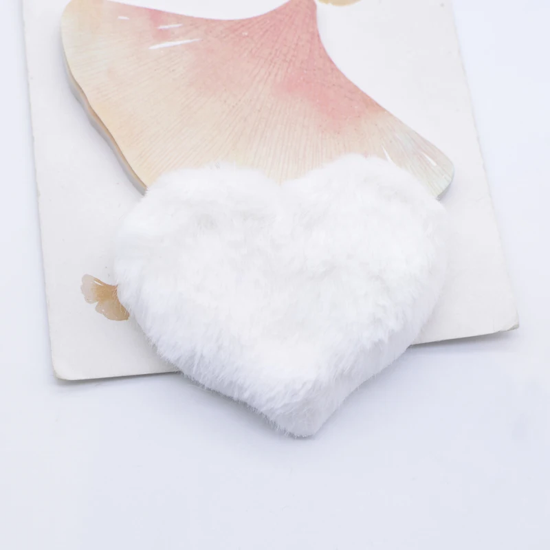 12Pcs 60*50mm Padded Plush Furry Heart Applique for DIY Headwear Hair Clips Bow Accessory Craft Clothes Hat Sewing Patches Decor