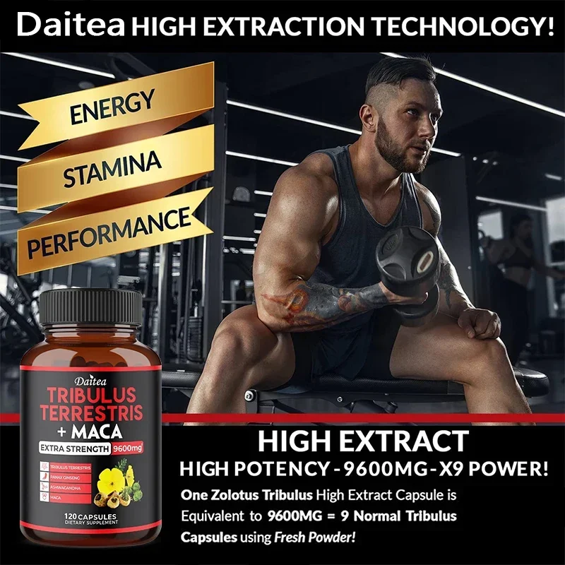 Daitea Tribulus + Maca Extract Capsules - Extra Strength 9600 Mg - Energy, Endurance & Natural Energy Non-GMO