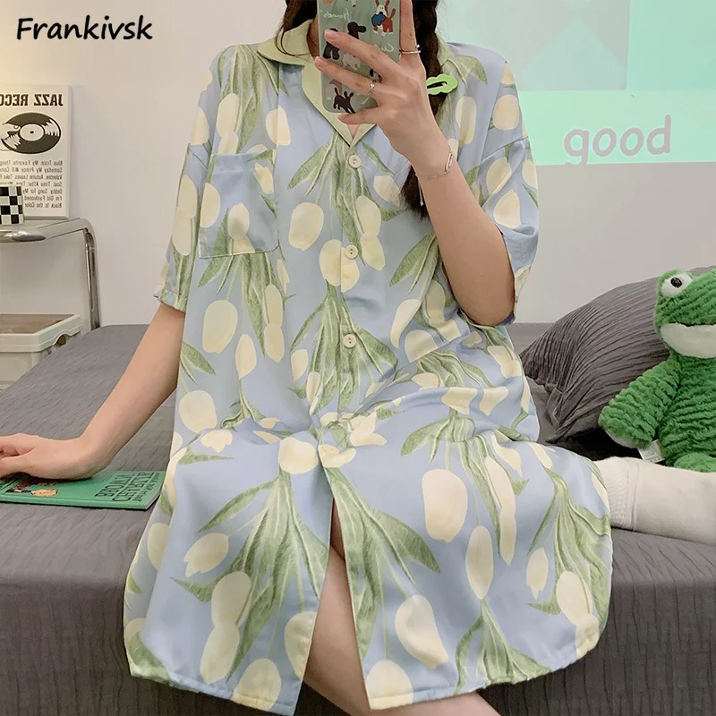 Printing Nightgowns Women Panelled Summer Sweet Loungewear Lovely Youthful Vitality Mori Girl Style Hipster Fashion Home Stylish