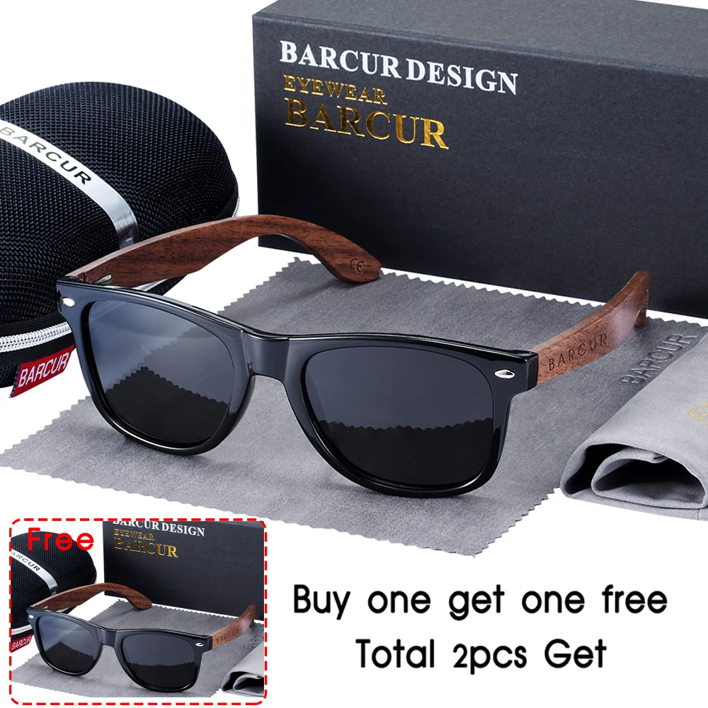 BARCUR Schwarz Nussbaum Sonnenbrille Holz Polarisierte Sonnenbrille Männer Gläser Männer UV400 Schutz Brillen Holz Original Box 8