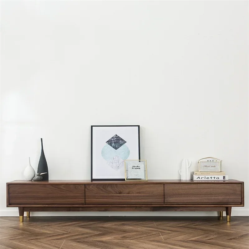 Nordic black walnut TV side cabinet, modern simple living room furniture Japanese storage cabinet