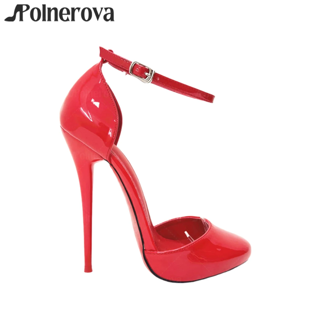 Round Toe Side Hollow Pumps 16cm Lacquered Heel Buckle Pumps Sexy Multicolor Patent Leather Summer Stiletto High Heels for Women