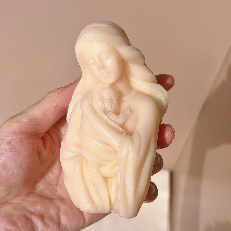 Virgin Baby Hold Statue Silicone Mold Three-Dimensional  Holding Children Candle  Mould Plaster