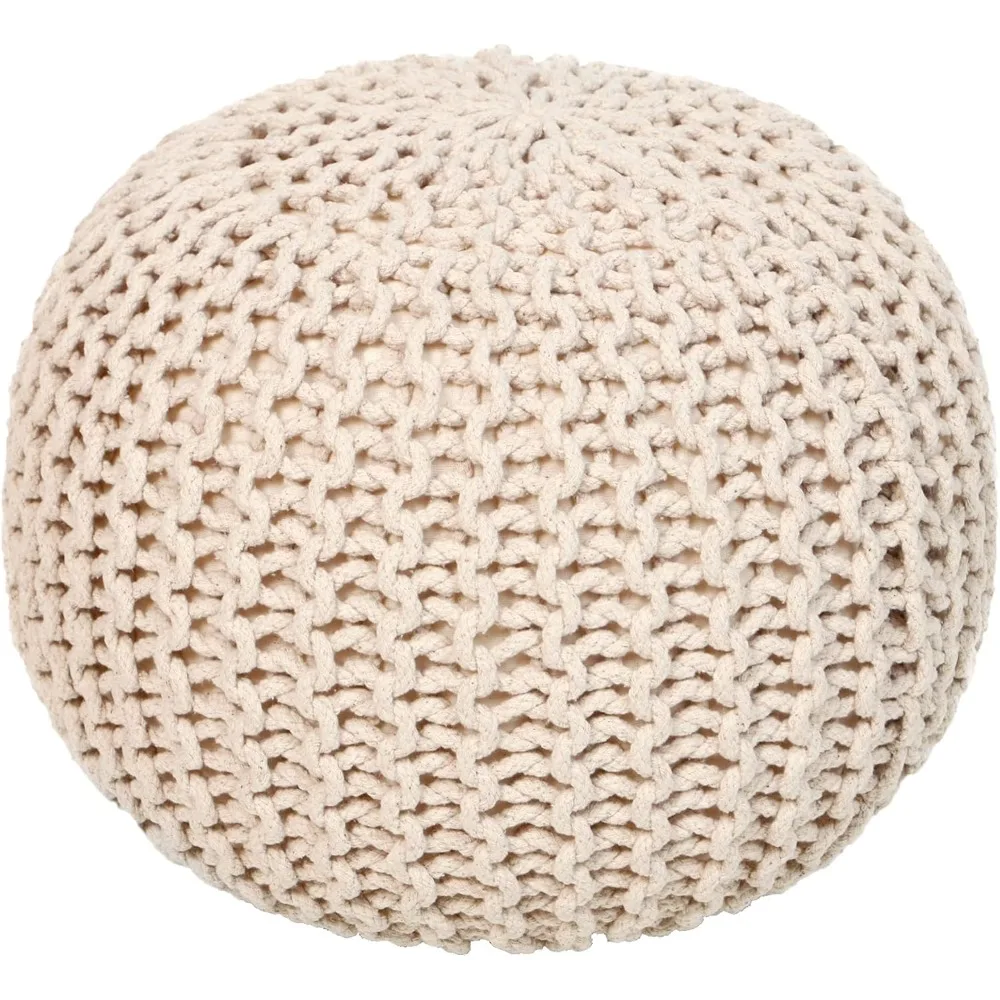 

Round Pouf Ottoman - Cable Knitted Boho Poof - Home Décor Cord Pouffe Handmade Circular Footrest Kids Bedroom-100% Cotton Pouf