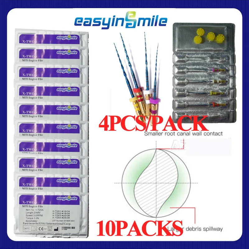 

40pcs/pack EASYINSMILE Endo Rotary Files X-TWOS NiTi Root Canal Endodontic Files CROSS Flexible Machine Use