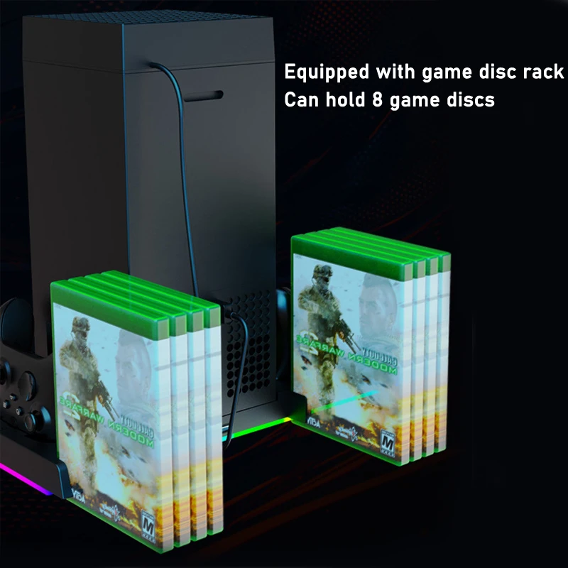 Multifunction Function RGB LED Charging Stand with Automatic Fan Speed  for Xbox Series X Console Dual Controller Station Dock