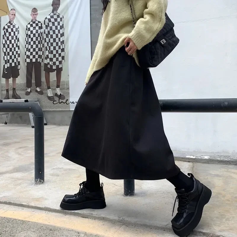 Langen Rock Frauen Midi A-line Solide Alle-spiel Weiche Französisch Elastische Taille Weibliche Zarte Kleidung Herbst Koreanischen Stil Reich faldas