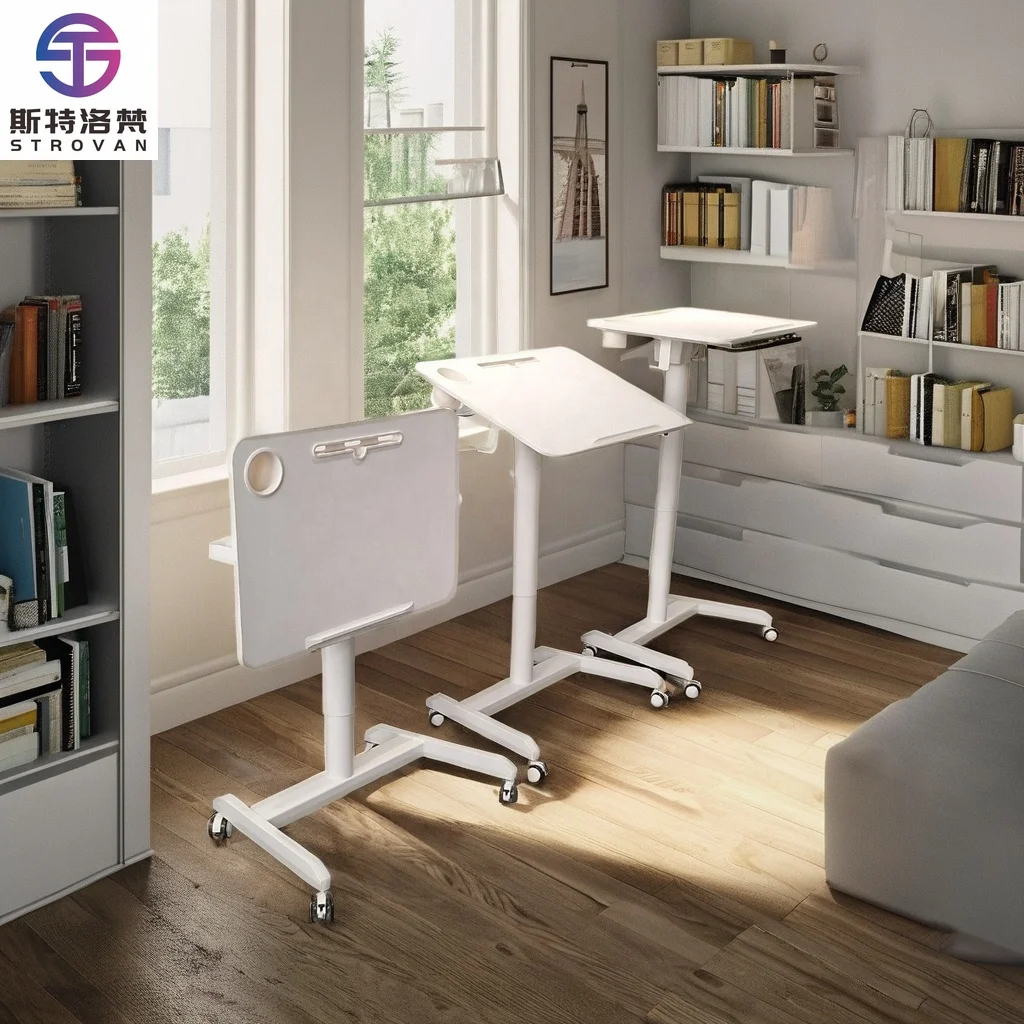 

Ergonomic Modern Gas Spring Lift Pneumatic Height Adjustable Iron Base Aluminum Flip Top Overlap Computer Desk Office