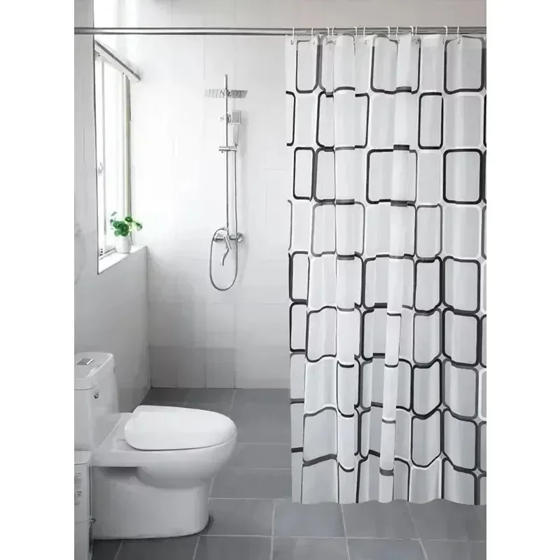 1PCS Bathroom Shower Curtains Waterproof Modern Geometric Plaid Pattern Household Decoration Translucent Good Quality