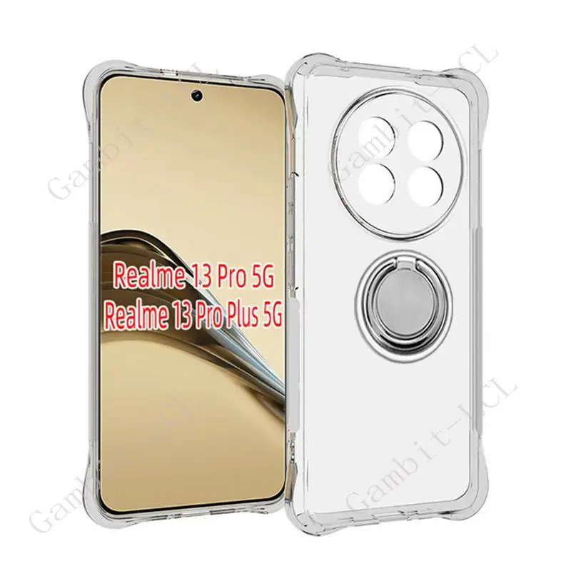 For Realme 13 Pro Plus Pro+ RMX3920 RMX3921 2024 Back Ring Holder Bracket Phone Case Smartphone TPU Soft Silicone Cover