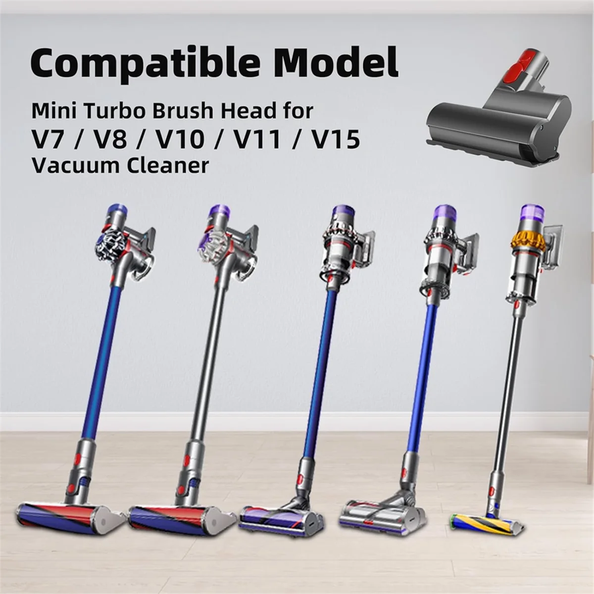 Mini Turbo Brush Head for Dyson V7 V8 V10 V11 V15 Cordless Vacuum Cleaners, Turbine Brush Remove Dust, Hair, Mites, Dirt