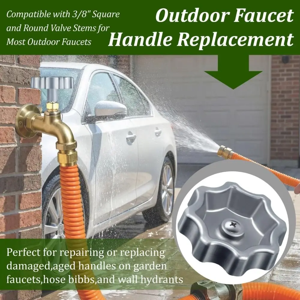 Portable Rust-Resistant Outdoor Faucet Handle Round Wheel Durable Spigot Handle with Adapter Faucet Handle Replacement Garden