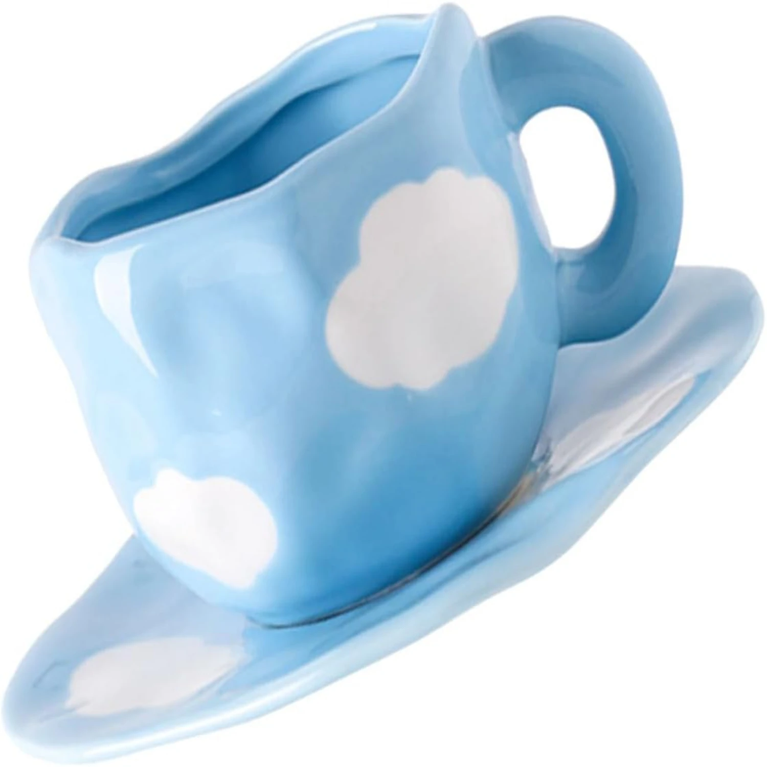 

Exquisite Hand-painted Retro Blue Sky and White Clouds Ceramic Coffee Cup and Saucer Set - Beautifully Unique Handcrafted Design