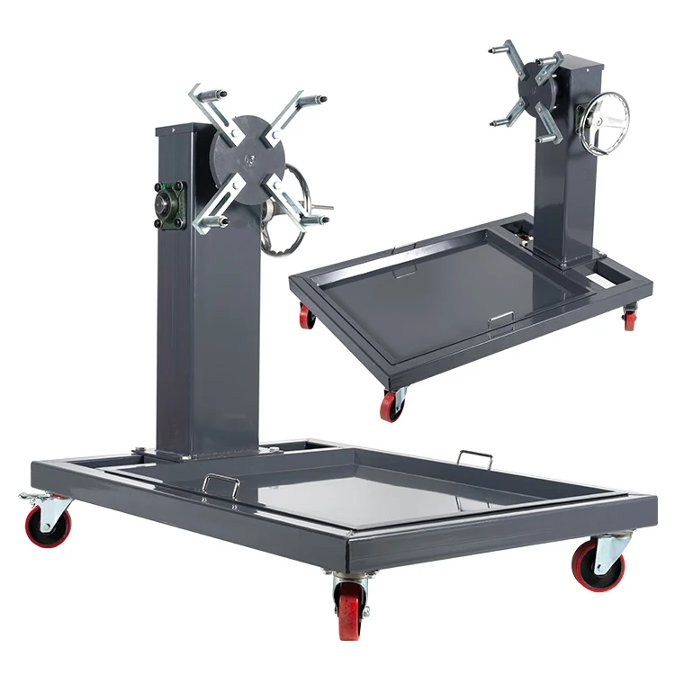 Worm-Gear Self-locking High Carbon Steel Engine Flip Stand Hand-Crank Type Support Bracket Oil Pan Gearbox 4-Wheel Casters Oil