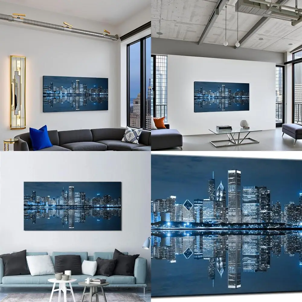 

Chicago Night Skyline Canvas Art - Modern Urban Wall Decor for Home or Office