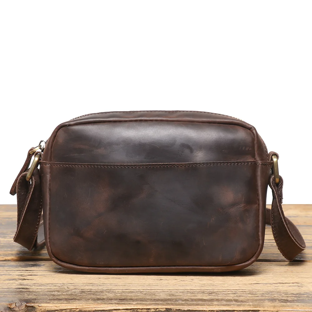 

Retro Crazy Leather Men's Single Shoulder Bag Cowhide Slant Crossbody Small Backpack Genuine Mailman Bag Phone Backpack...