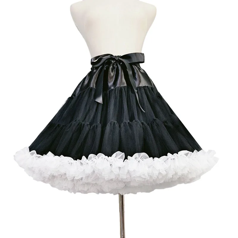 Women's Elastic Waist Chiffon Pettiskirts Puffy Tutu Tulle Princess Skirt 40cm Length