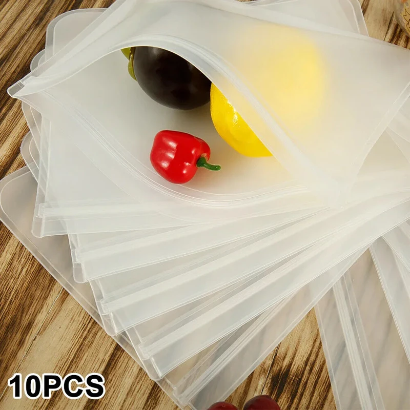 

1/10PCS Kitchen Reusable Food Storage Bags Silicone Leakproof Containers Smell Proof Ziplock Bag Fresh Wrap Hacks Organization