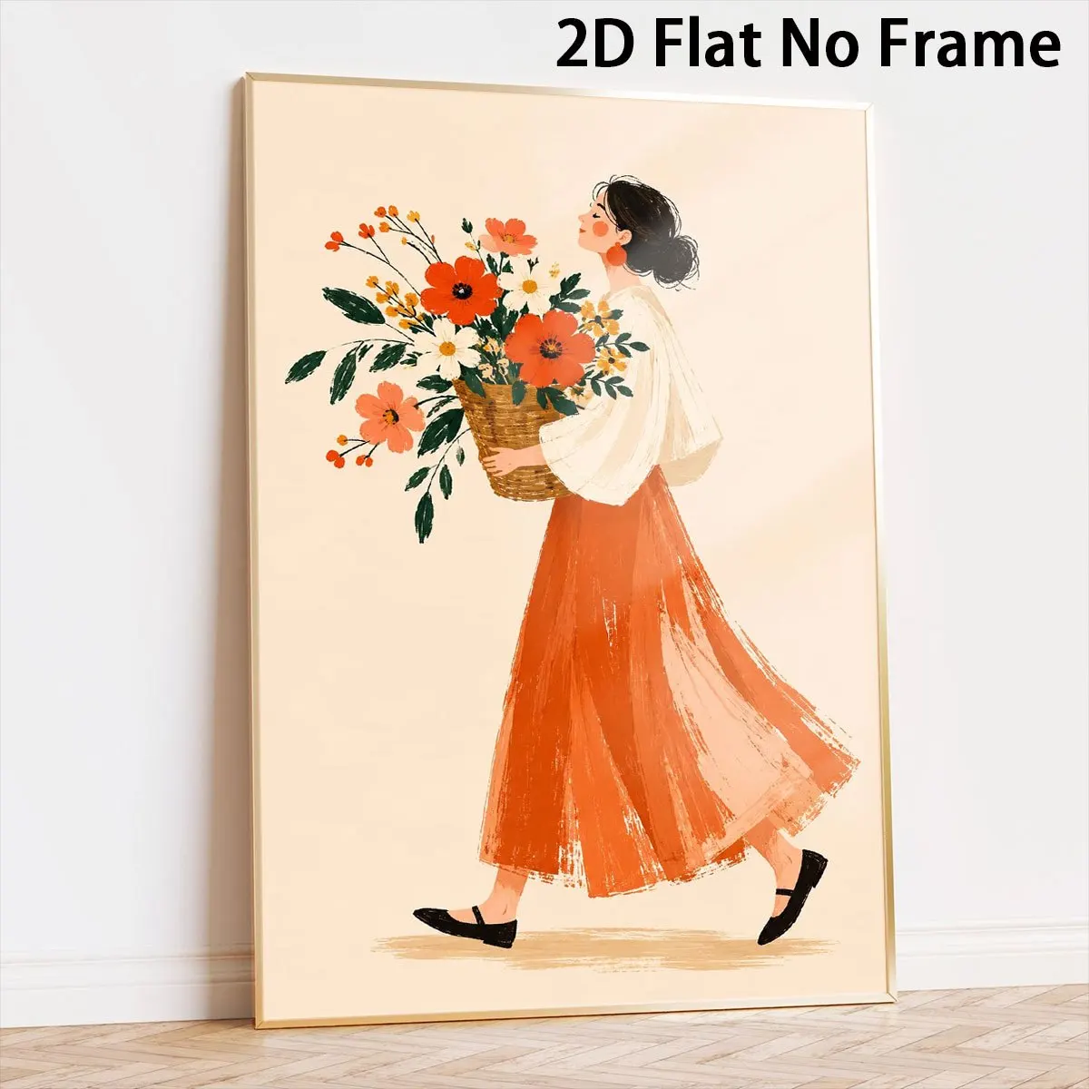 Minimalist Woman With Flower Basket Canvas Poster Wall Art,2D Print Wall Decor,Home Decor Gift