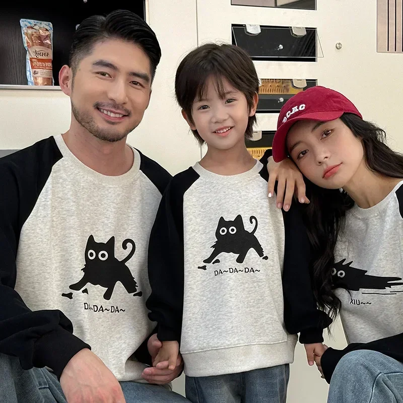 Family Matching Cat Sweatshirts Autumn New Father Mother and Daughter Son Funny Long Sleeve Tops Parents and Children Clothes