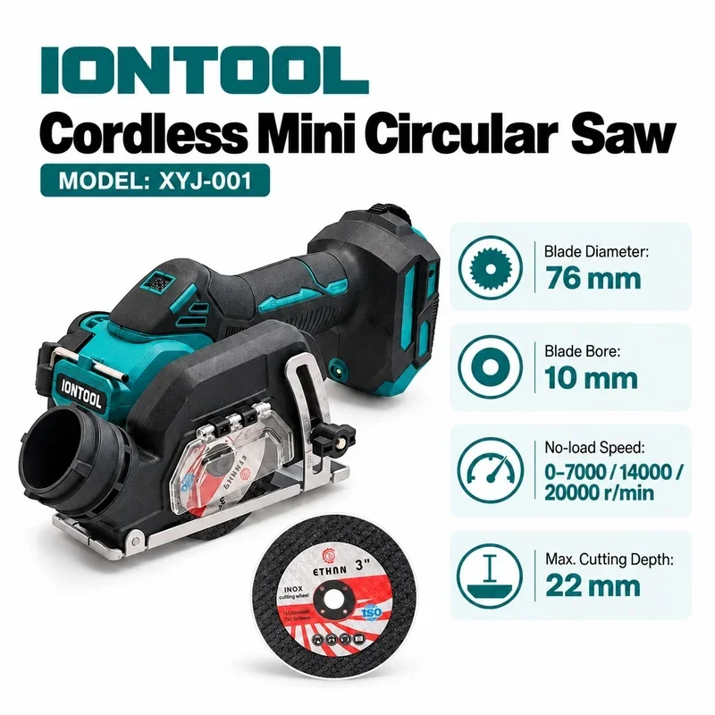 IONTOOL Cordless Mini Circular Saw Cut Wood Boards with 76mm Blade 20000RPM for Home DIY Use Tool Only