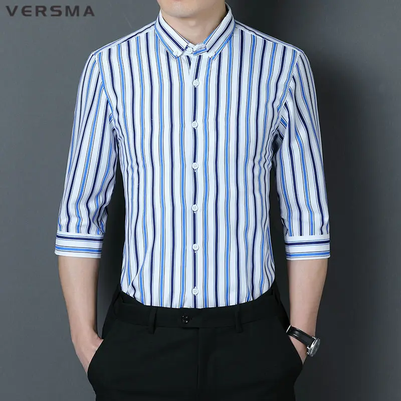 VERSMA Korean Harajuku Kpop Half Sleeve Stripe Shirt Men Summer Slim Fit Hip Hop Nightclub Couple Shirts Women 5XL Dropshipping