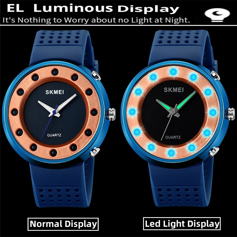 Skmei Analog Display Men\'s Quartz Watches Fashion TPU Strap LED Light Waterproof Simple Style Wristwatch
