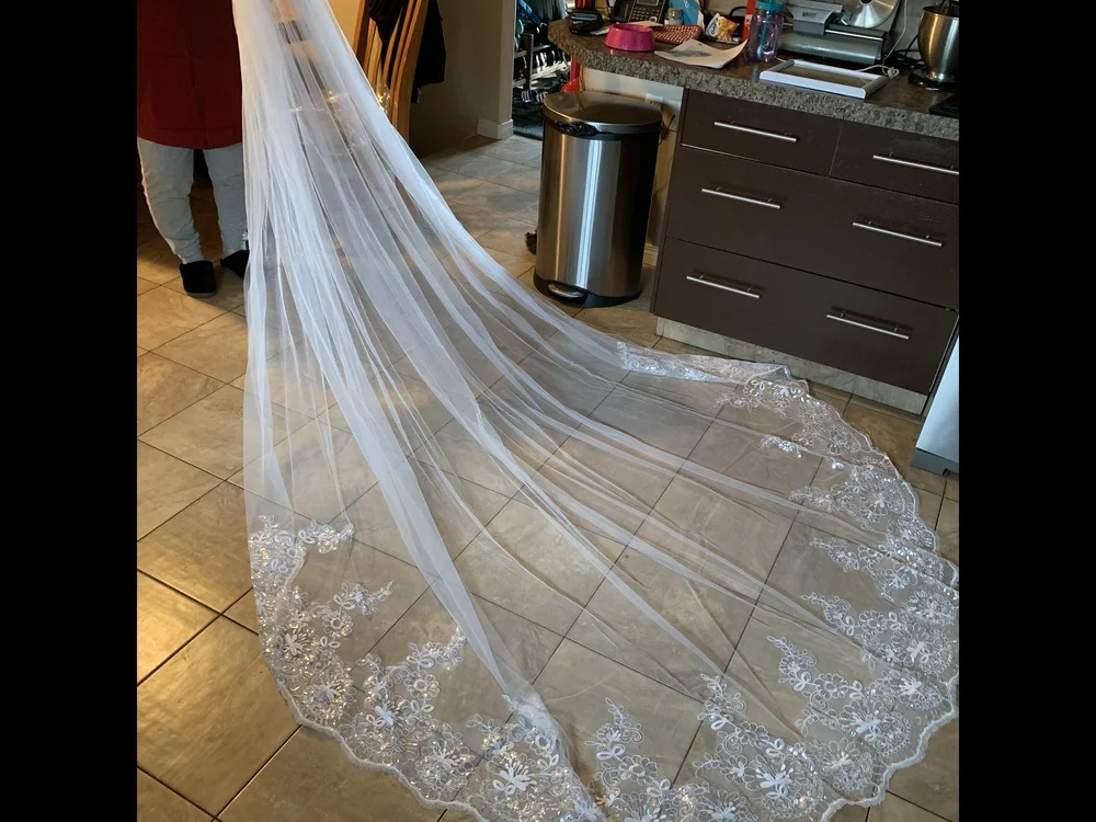 Voile de luxe en dentelle blanche/ivoire, 3m de Long, voile de tête Long avec peigne, Tulle à paillettes appliquées, pour mariage