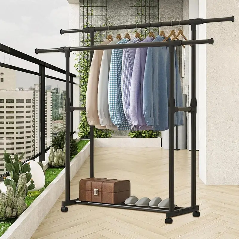 Telescopic Clothes Racks Heavy-Duty Metal Garment Rack Movable Clothes Rack Telescopic Floor Hanger Clothes racks for bedroom